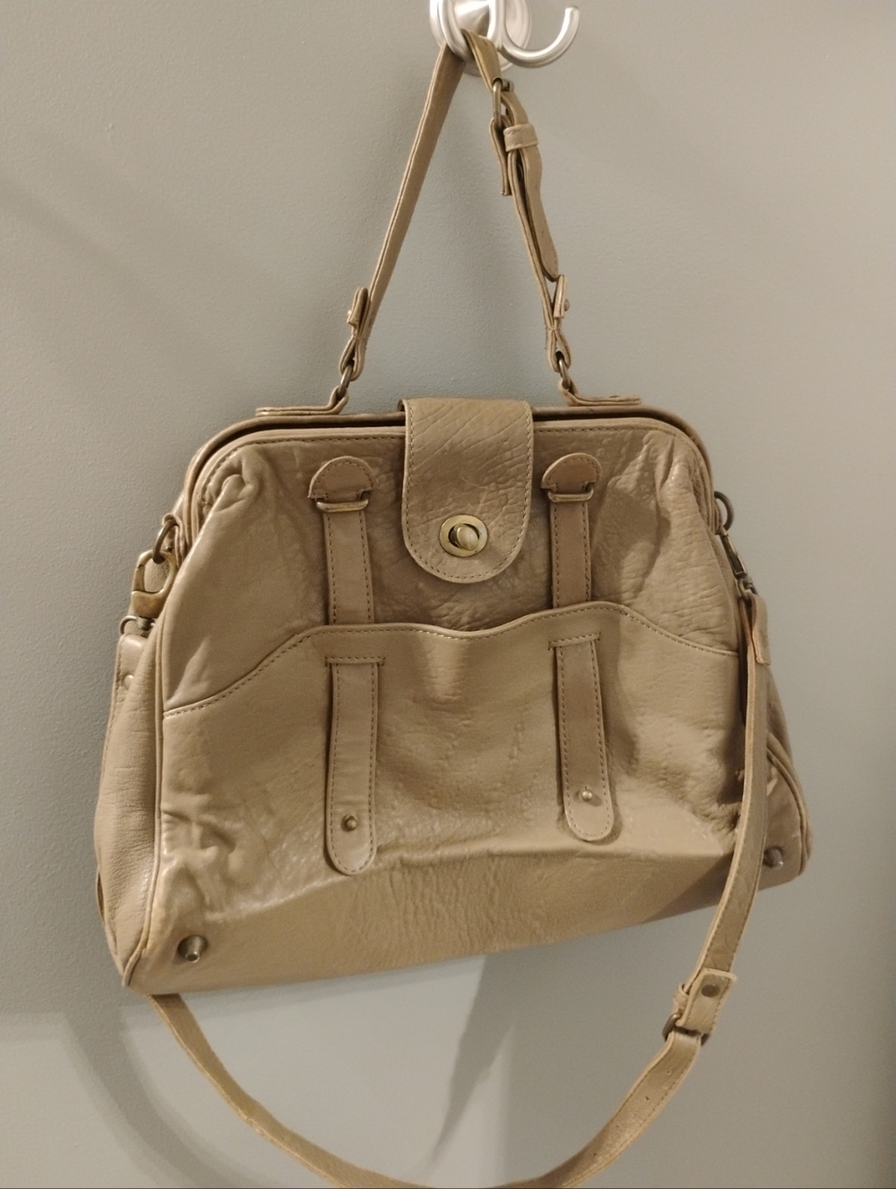 Comptoir Des Cotonniers Taupe Leather Doctor Bag Leather Crossbody Satchel Purse